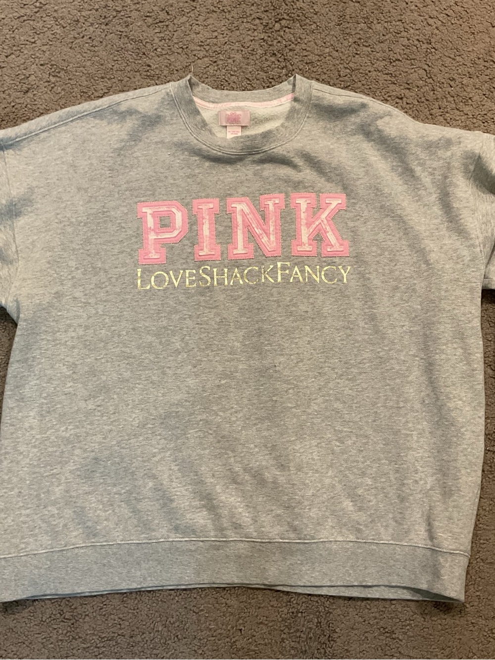 NWOT PINK Victoria’s Secret Love Shack Fancy Gray Graphic Sweatshirt Top Y2K XXL